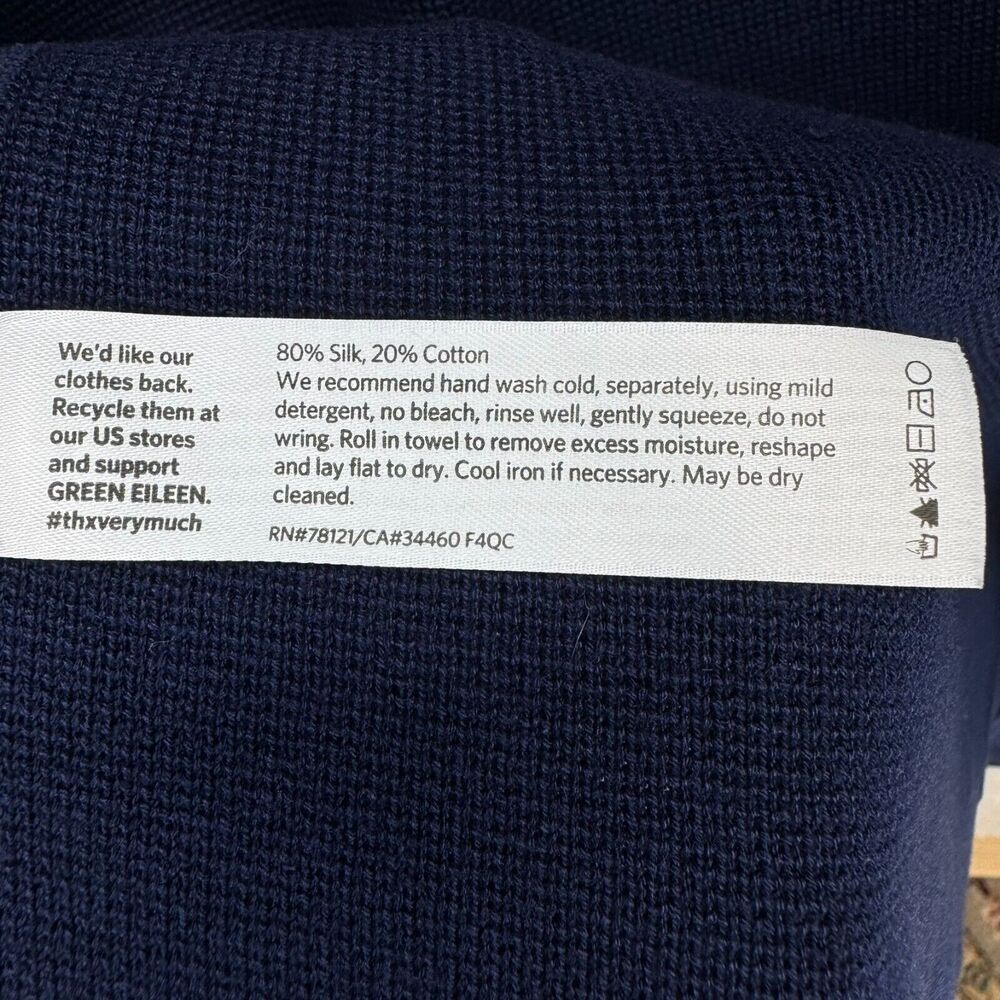 Eileen Fisher Knit Cardigan Womens Large Navy Blue Open Front Long Sleeves - Picture 5 of 8